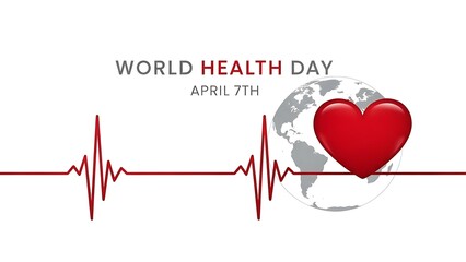 World health day april 7th graphic with heart and electrocardiogram isolated on white background