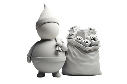 Santa claus carrying many gifts isolated on transparent background, christmas concept