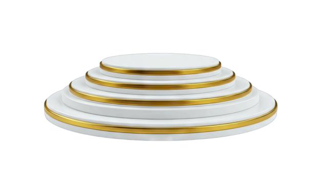 Elegant White and Gold Tiered Podium With Circular Steps and Shiny Metallic Edges Isolated On Transparent Background Ideal For Award Ceremonies And Presentations
