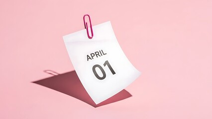 A single sheet of paper with april 01 written on it held by a pink paperclip