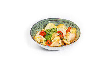 Deconstructed Chicken Caesar Salad with Crispy Croutons and Cherry Tomatoes