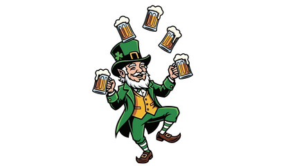 Leprechaun juggling pints of beer, St