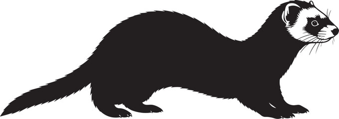 Ferret silhouette icon isolated vector illustration, side profile view of cute domestic animal, mustelid pet.