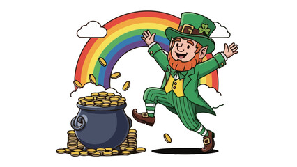 Leprechaun with Pot of Gold at the End of the Rainbow, St © Fahmi
