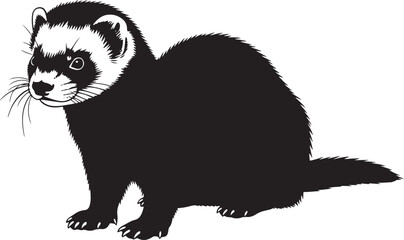 Stylized ferret vector illustration, graphic depiction of mustelid mammal, side view, iconic markings, isolated design.