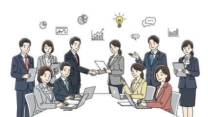 Dynamic business team collaboration with successful handshake and innovative ideas in a modern workspace perfect for corporate branding and teamwork concepts