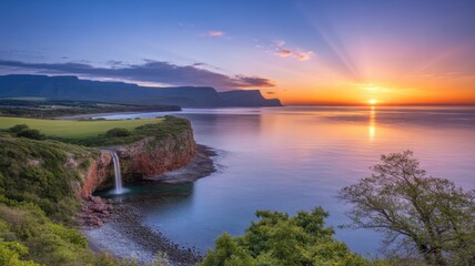 Coastal Sunrise Panorama: Witness the serene beauty of the coast at sunrise.