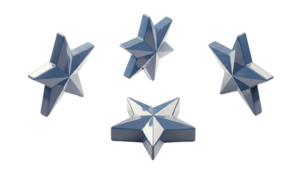 Four Metallic Blue Stars Floating in a Conceptual Space with Subtle Lighting and Reflections Representing Success and Achievement