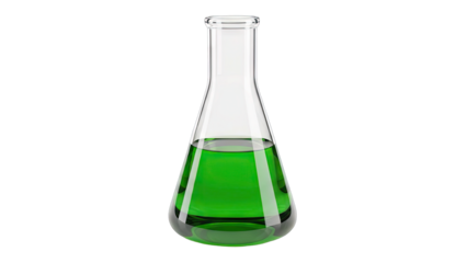 Glass Flask With Green Liquid And Transparent Background Ideal For Science Chemistry And Laboratory Visuals