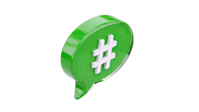 Glossy Green Speech Bubble Icon With A White Hashtag Symbol Inside Isolated On A White Background Minimalist Digital Graphic Element For Social Media Communication And Trends