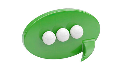 Glossy Green Speech Bubble Icon with Three White Spheres Inside on a Transparent Background Vibrant Communication Symbol