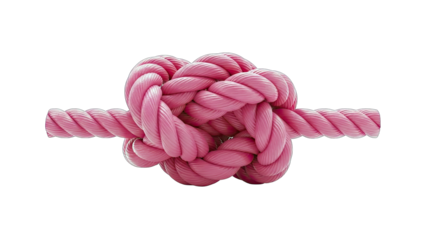 Detailed Close-up of a Bright Pink Thick Rope Tied in an Intricate Square Knot Against a Stark Black Background Studio Lighting Isolated Object Focus