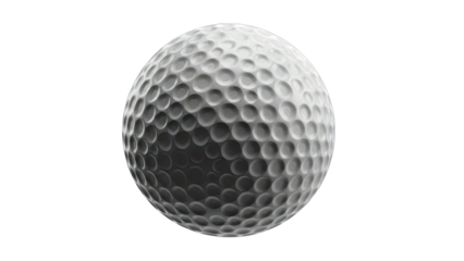 Detailed Close Up Of A White Golf Ball with Dimpled Texture Isolated on a Clean Transparent Background Studio Lighting