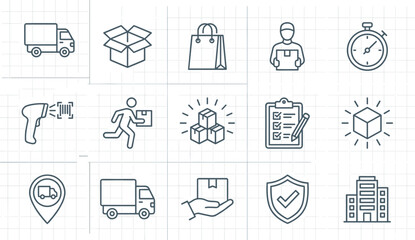 E-commerce, Shopping, and Retail Icons Set, Discount, Sale, Coupon, Store, Payment, Outline Vector Graphic Collection