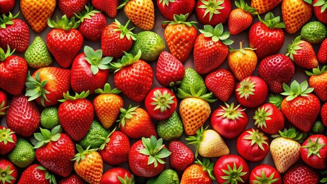 A colorful arrangement of juicy strawberries in a vibrant pattern