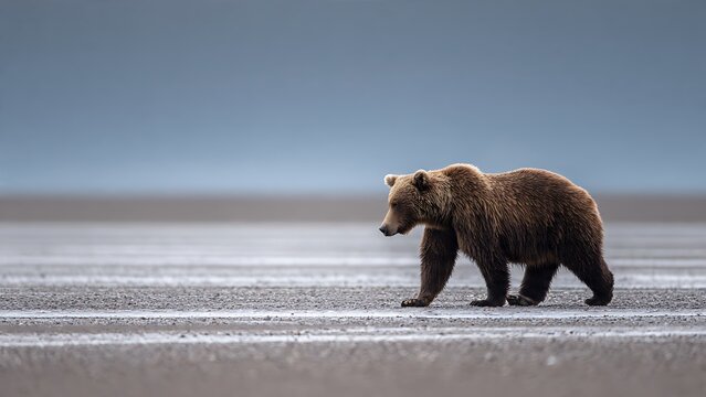 Grizzly Bear Walking Along Shoreline in Katmai National Park, Alaska