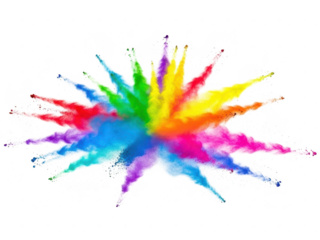 Vibrant explosion of colorful holi powder pigment cloud burst isolated on transparent background for festive celebration concept