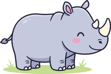 Cute cartoon rhinoceros illustration with soft colors and smiling expression, perfect for kids’ books, educational materials, and animal-themed designs.