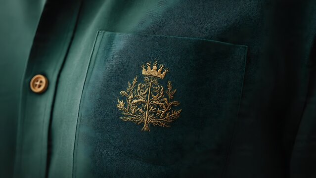 Elegant Mockup of Embroidered Patch on Green Fabric Shirt Pocket
