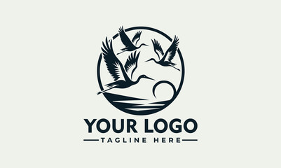 Naklejka premium Elegant flying cranes vector logo illustration representing nature and freedom, classic EPS style