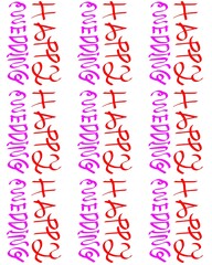 Red and purple “Happy Wedding” text arranged in a repeating pattern. Perfect for wedding invitations, greeting cards, and decorative backgro