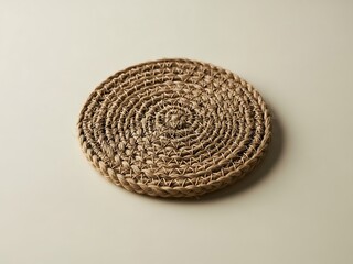 Handcrafted woven placemat with intricate circular design on neutral backdrop