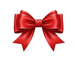 Realistic shiny red satin gift bow with loops and tails, perfect for holiday present decoration, isolated on transparent background