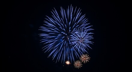 Blue Fireworks Exploding in a Dark Night Sky explosion