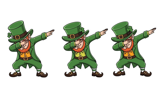 Three Leprechauns Dab Celebrating Saint Patrick's Day Cartoon Illustration