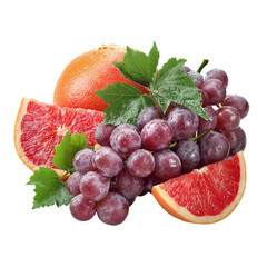  Grapevine and red varieties of grapefruit on a white background