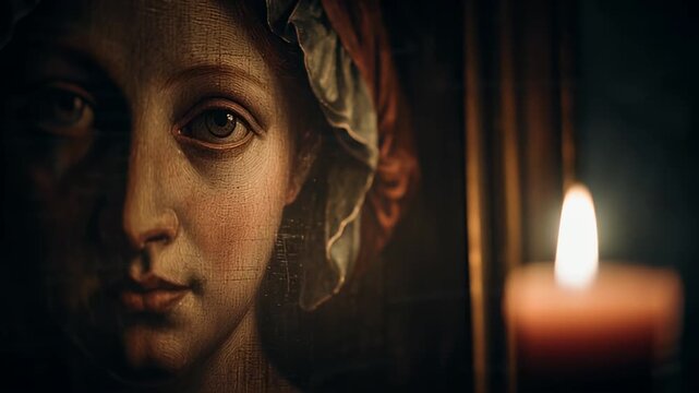 Mysterious Painting and Candlelight inside haunted mansion