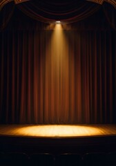Illuminated stage with red curtains at vintage theatrical performance