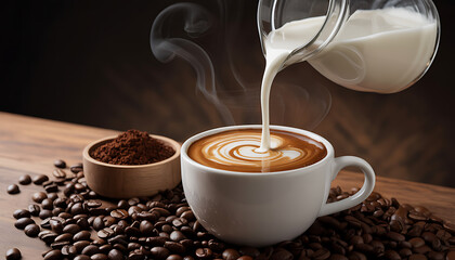 milk pouring into coffee montage creating a creamy blend
