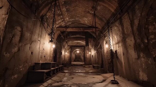 Inside Haunted Mansion Dark Underground Tunnel Basement