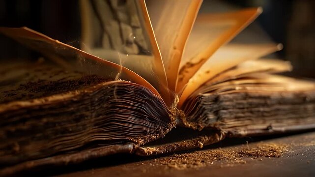 Ancient mysterious book inside haunted mansion. 4K Video