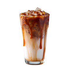 Iced caramel macchiato on a white background