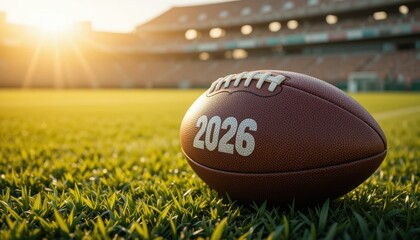 Football with 2026 on a Stadium Field