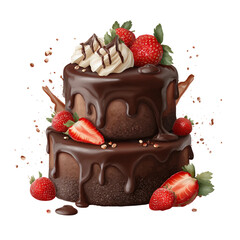  Illustration of chocolate cake with strawberries and choco sauce for birthday and celebration on a white background
