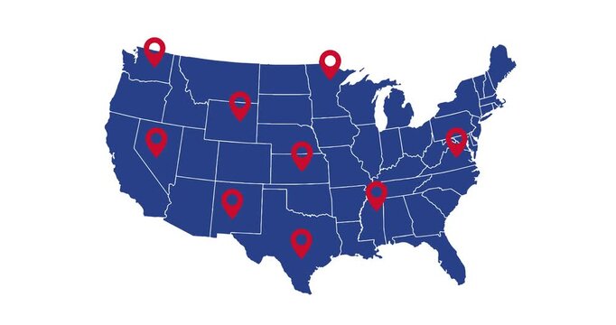 united states of america map with pin point