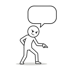 Stick figure showing a wicked expression with confident hand gestures and speech bubble. Ideal for UI icons or storytelling illustrations.