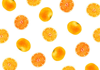 みかん　果物　背景 模様　水彩 イラスト