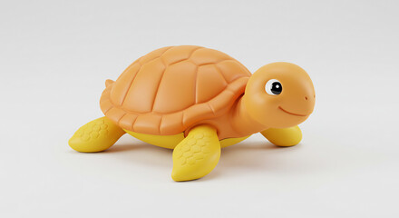 Bright playful plastic turtle toy with orange shell and yellow limbs illuminated by gentle soft light. AI Generated