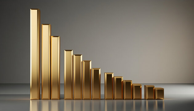 A golden bar graph illustrates a downward trend, symbolizing financial decline, economic downturn, or loss against a neutral backdrop.