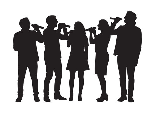  Group of five singers performing on stage in silhouette