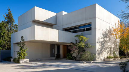 Cloud dancer modern architectural design of a luxury home exterior with minimalist aesthetic style . colour of the year 2026