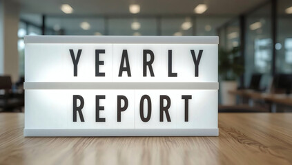 Yearly Report  Professional Light Box on Wooden Table in Modern Office for Business Success, Growth, and Corporate Strategy
