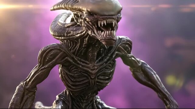 Detailed 3D render of a Xenomorph alien creature, menacing and ready to attack.