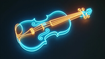 Obraz premium Neon violin glowing in dark background