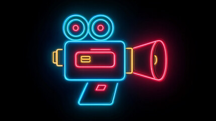 Neon camera with speaker design on a black background
