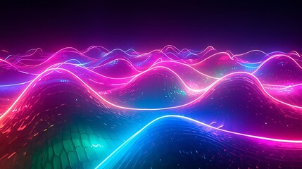 neon lights illuminating a dark background with a mesmerizing array of colors including pink, blue, green, and purple, creating a radiant and beautiful neon landscape